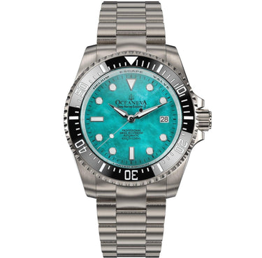 Oceaneva Men's Deep Marine Explorer II 1250M Titanium Watch - Aquamarine Dial - BKII200AQMOPTT Automatic watches, mens titanium watch, Mint Dial Watch, Titanium Watch, titanium watches for men